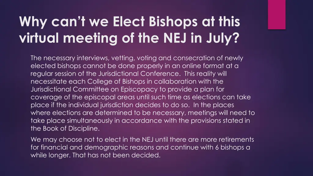 why can t we elect bishops at this virtual