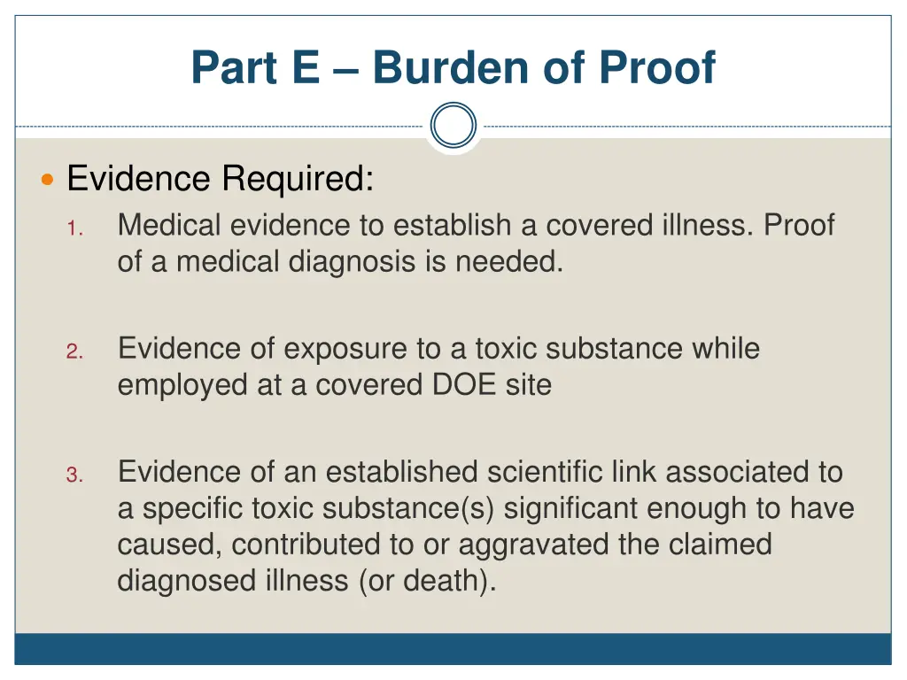 part e burden of proof