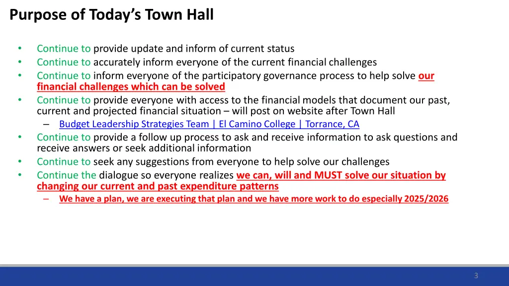 purpose of today s town hall