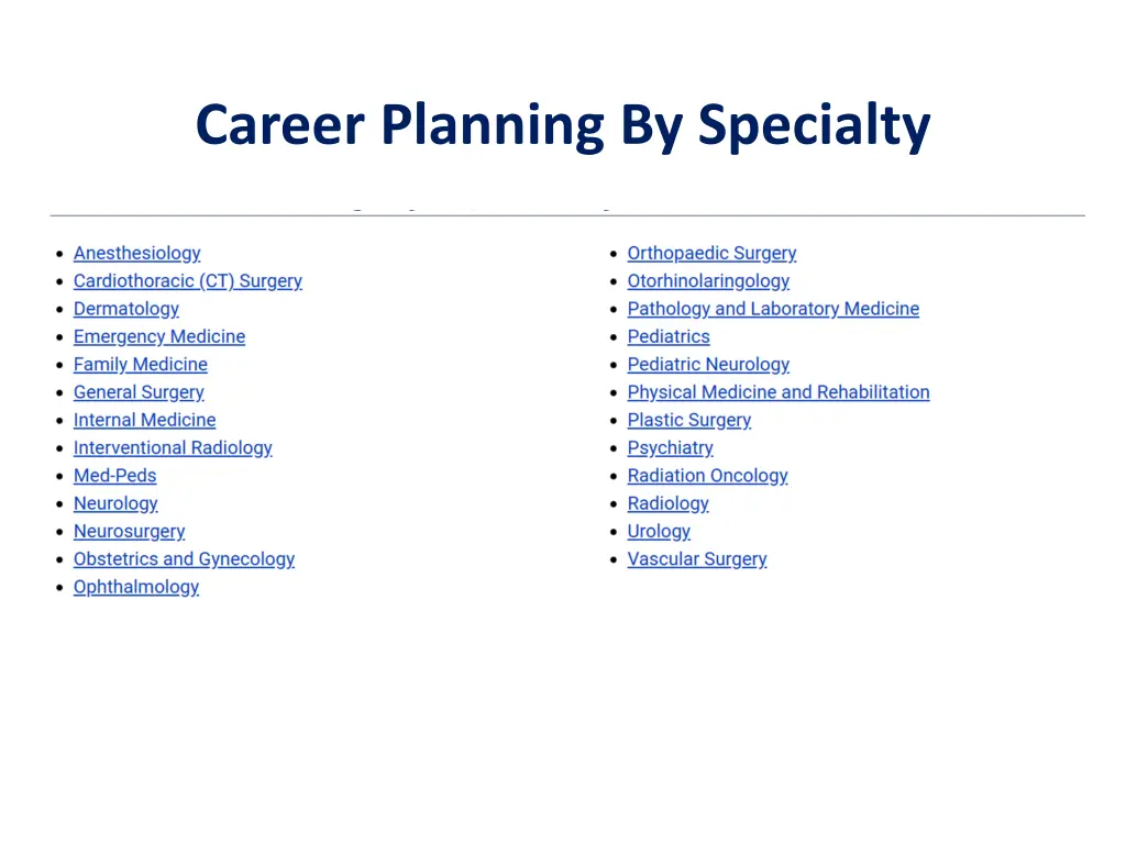 career planning by specialty