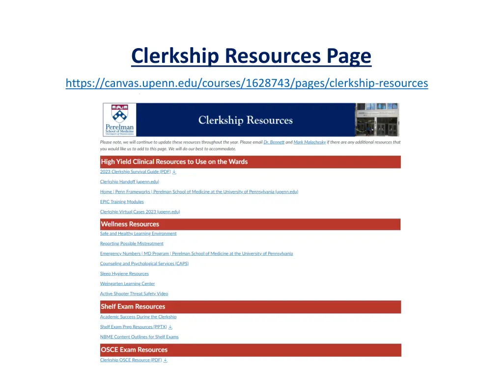 clerkship resources page