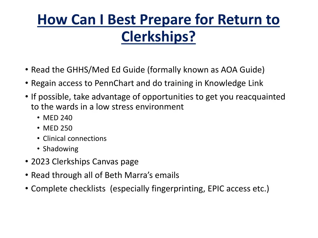 how can i best prepare for return to clerkships