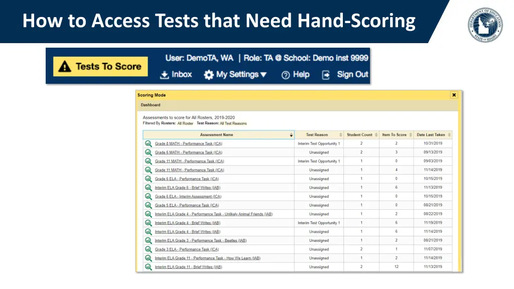 how to access tests that need hand scoring