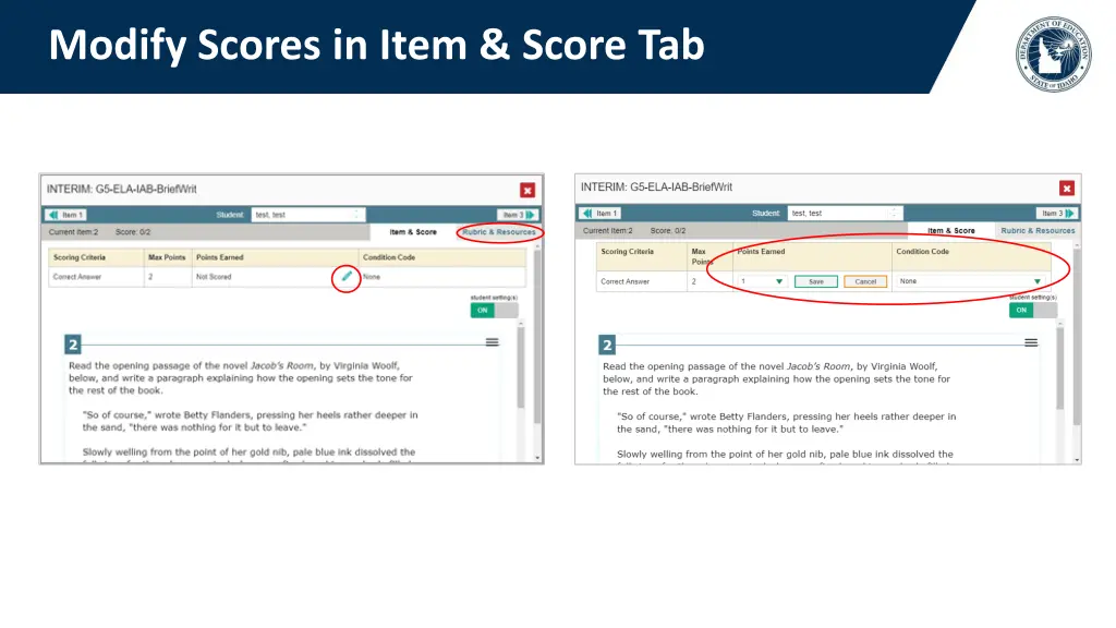 modify scores in item score tab