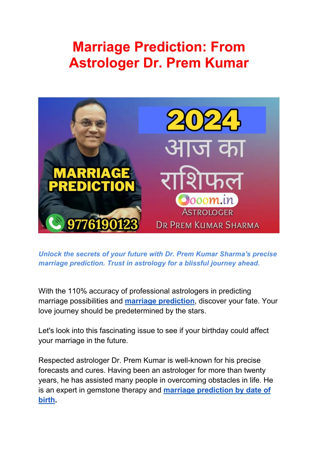 marriage prediction from astrologer dr prem kumar