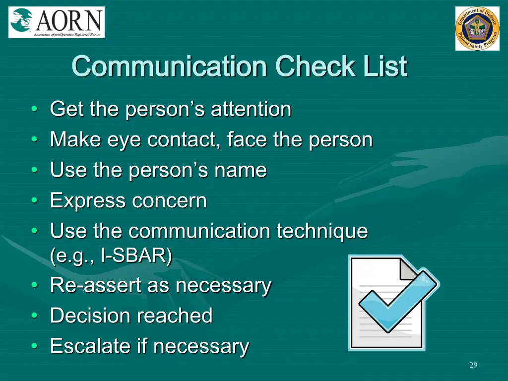 communication check list communication check list