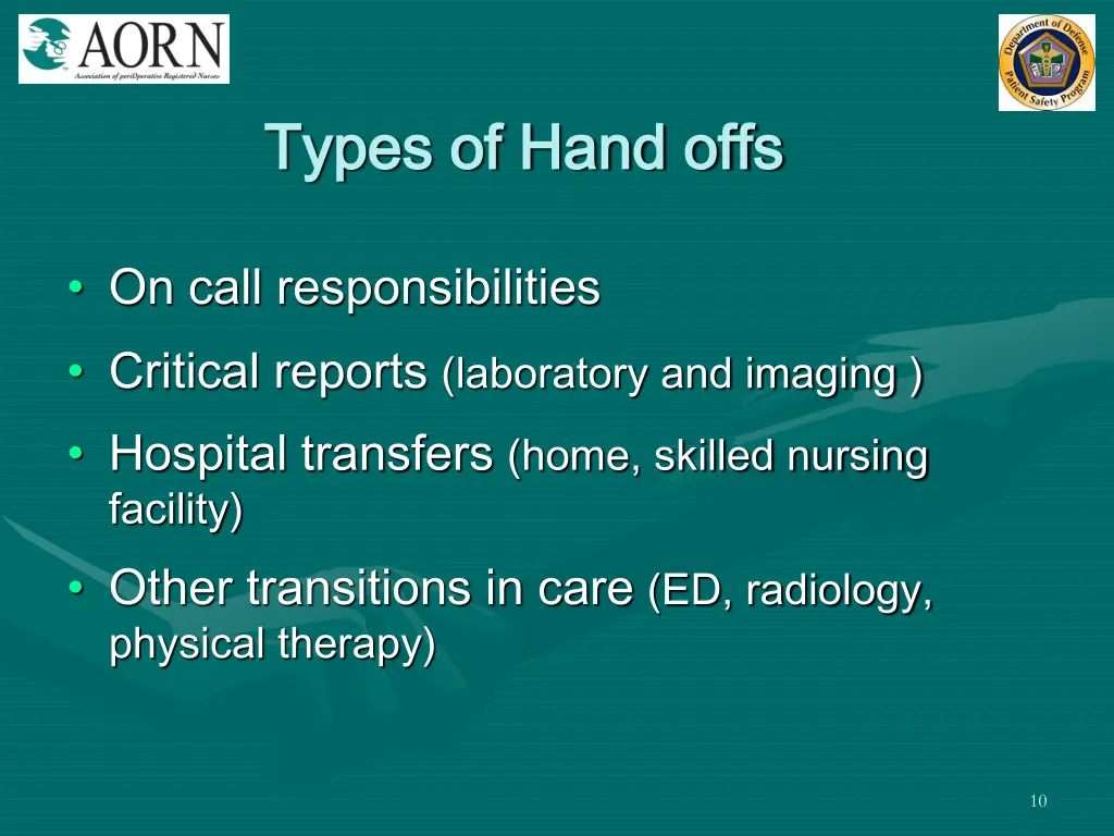 types of hand offs types of hand offs