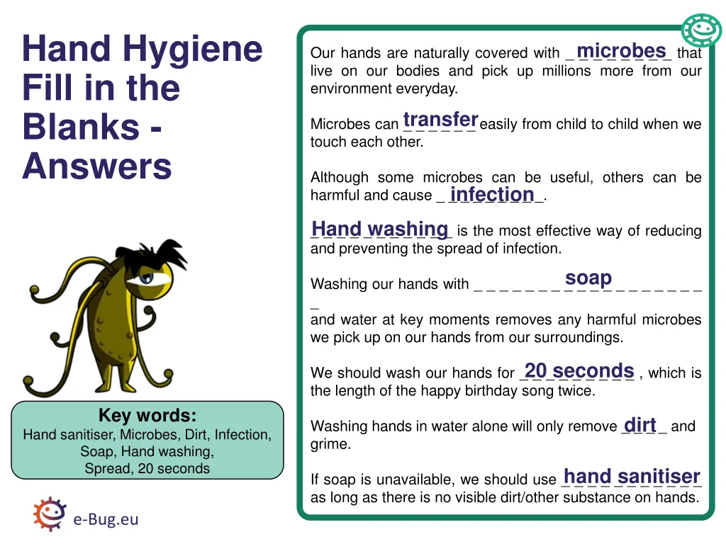 hand hygiene fill in the blanks answers