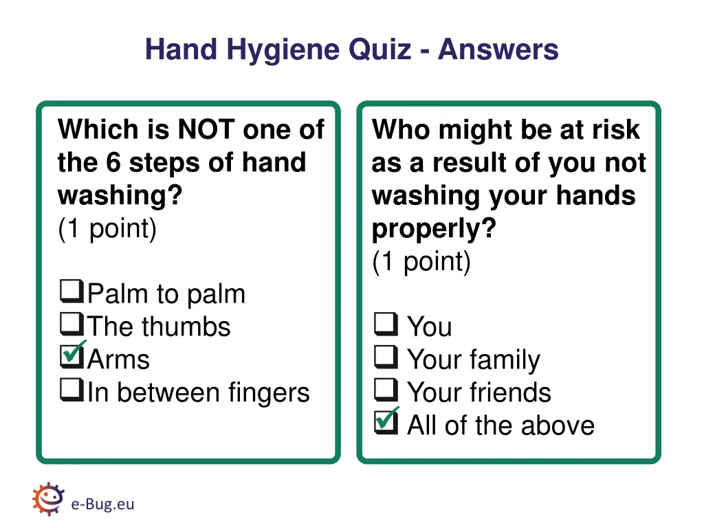 hand hygiene quiz answers 1