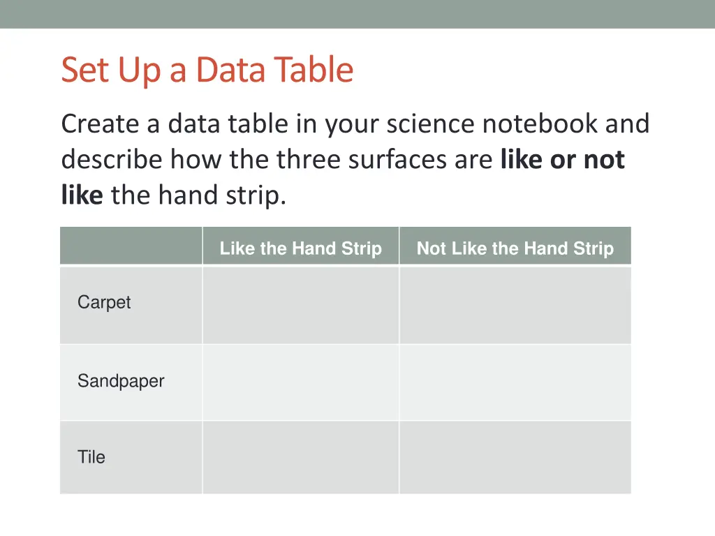 set up a data table