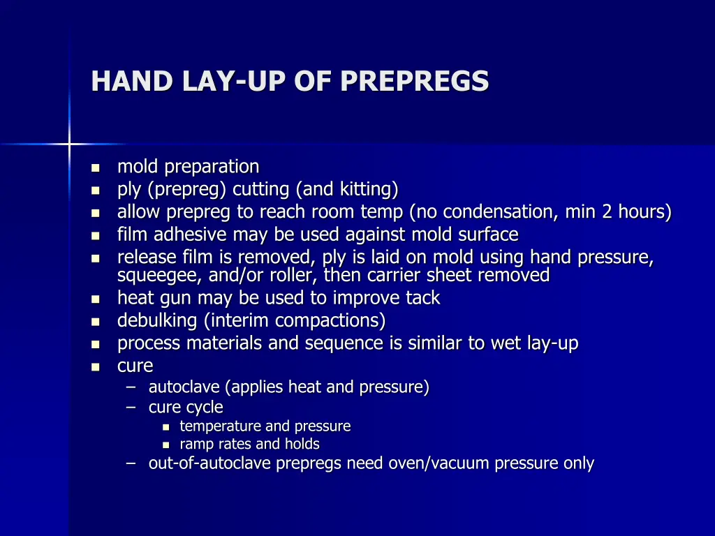 hand lay up of prepregs