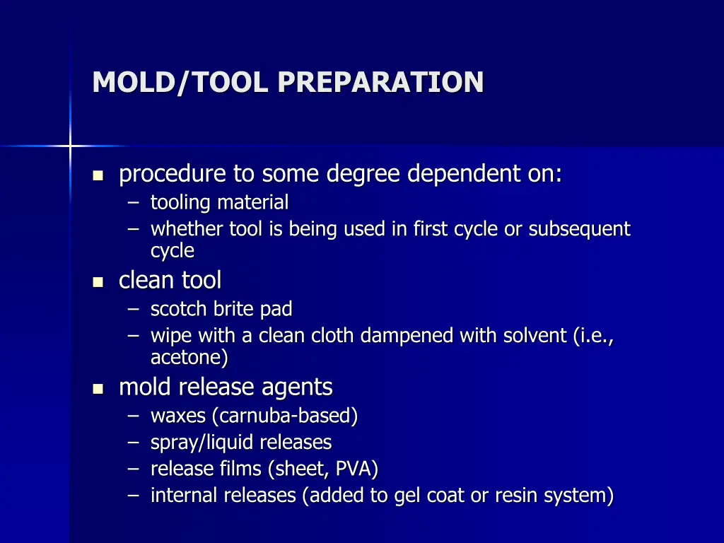 mold tool preparation