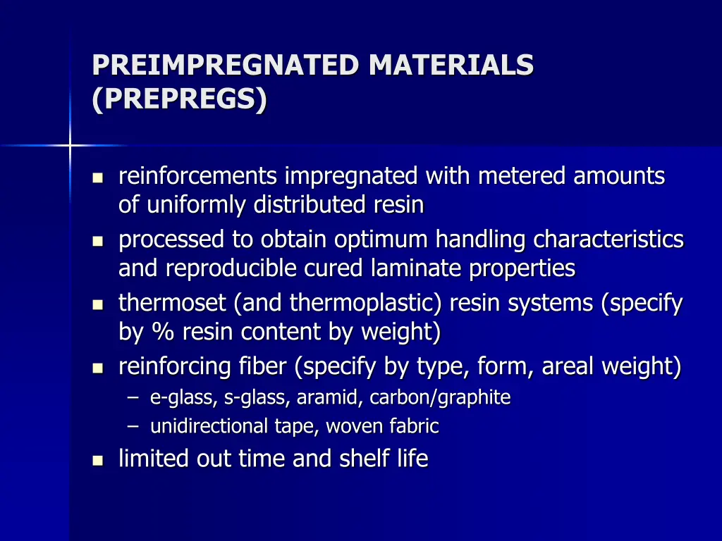 preimpregnated materials prepregs