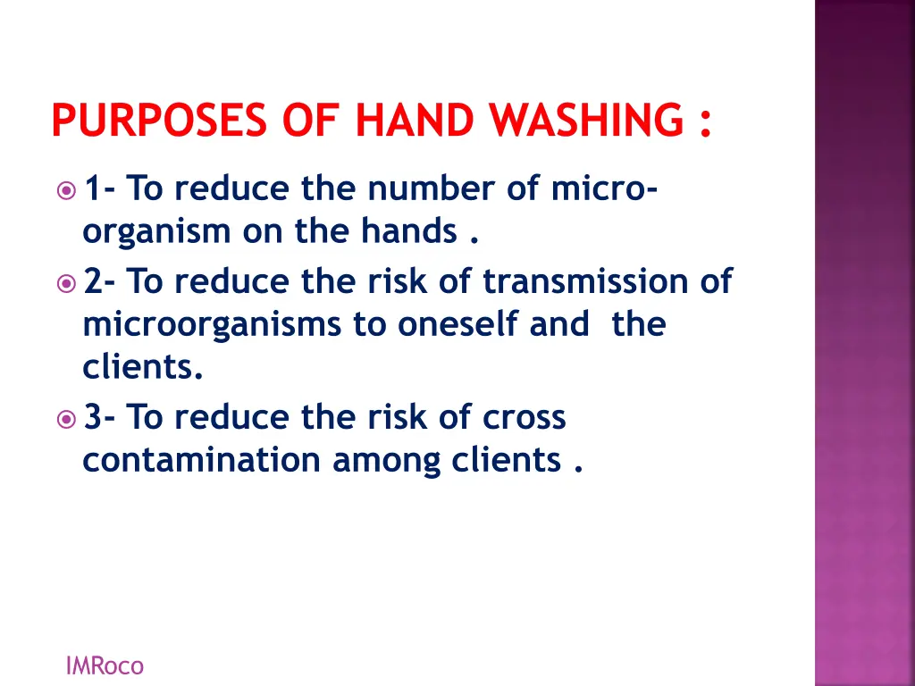 purposes of hand washing