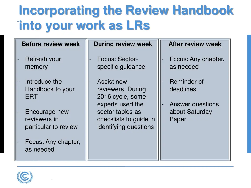 incorporating the review handbook into your work