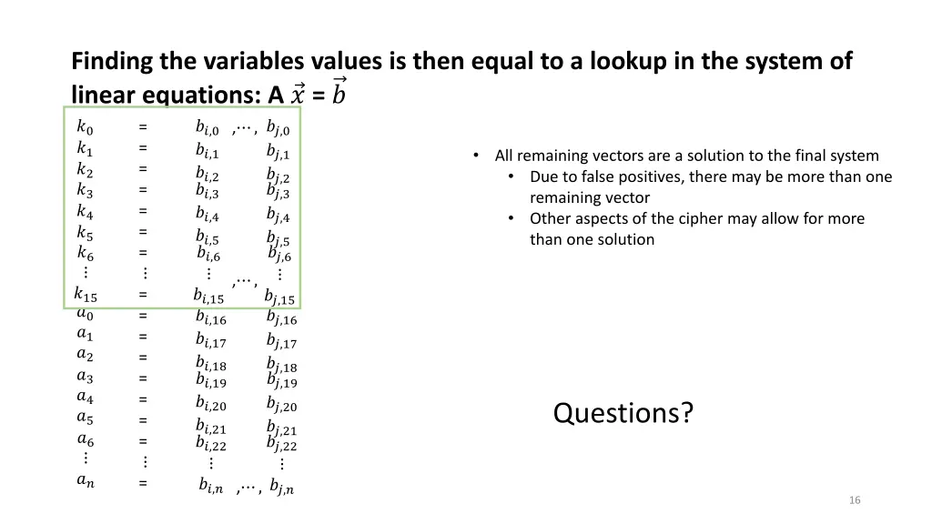 finding the variables values is then equal