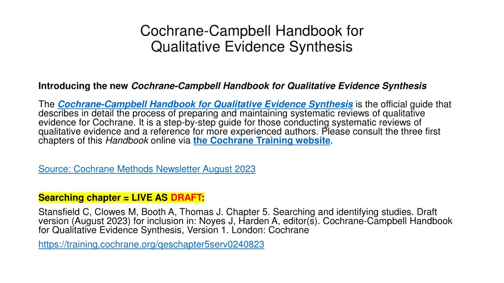 cochrane campbell handbook for qualitative