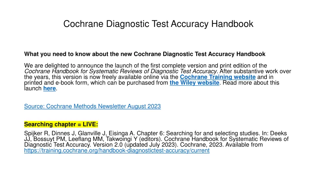 cochrane diagnostic test accuracy handbook