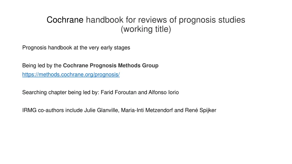 cochrane handbook for reviews of prognosis