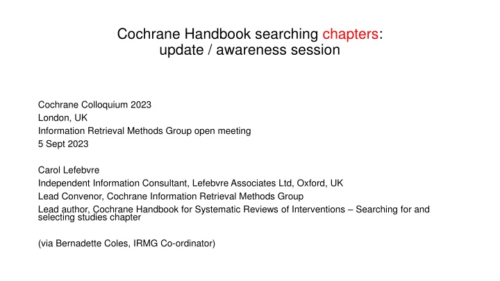 cochrane handbook searching chapters update