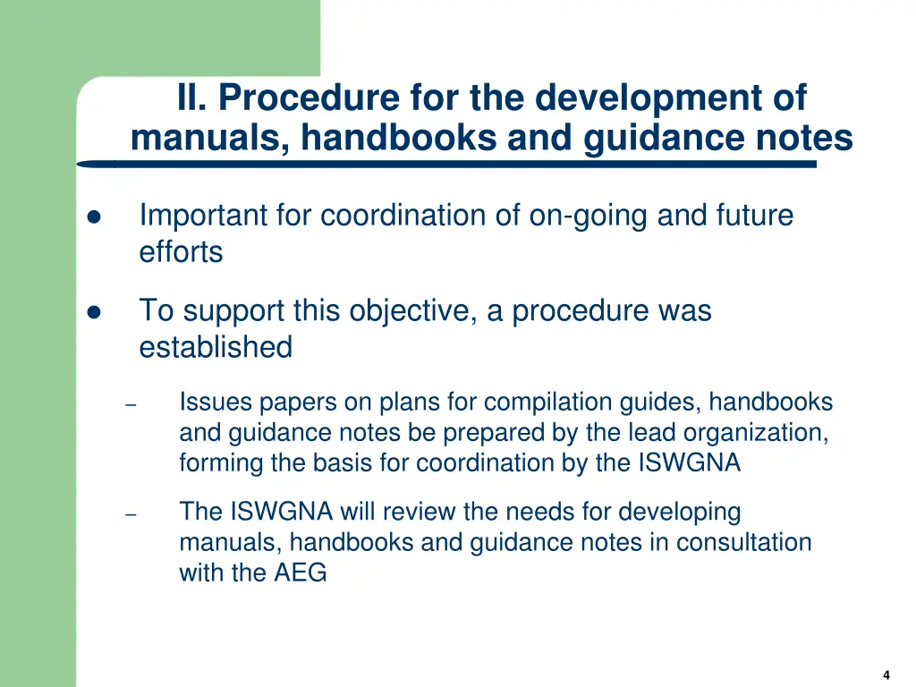 ii procedure for the development of manuals