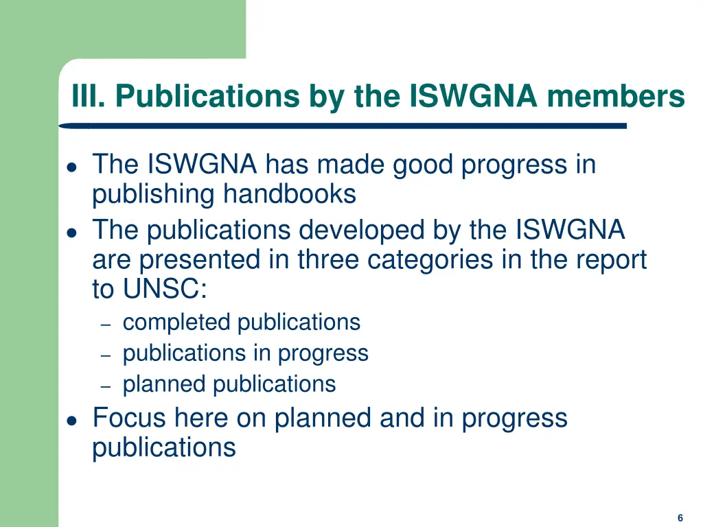 iii publications by the iswgna members