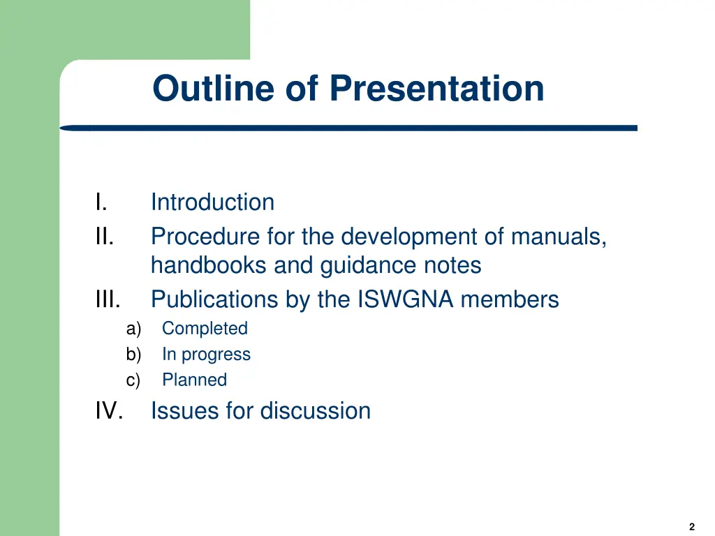 outline of presentation