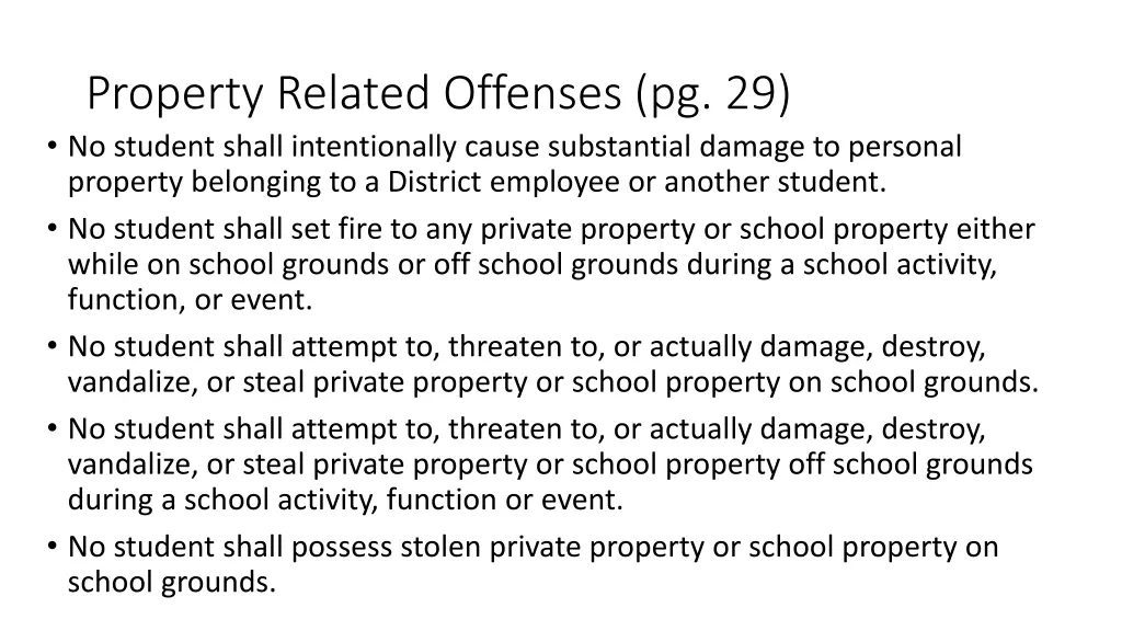 property related offenses pg 29 no student shall