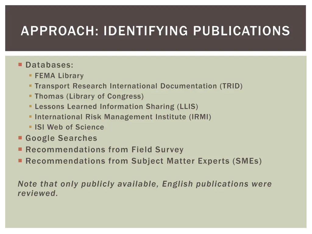 approach identifying publications