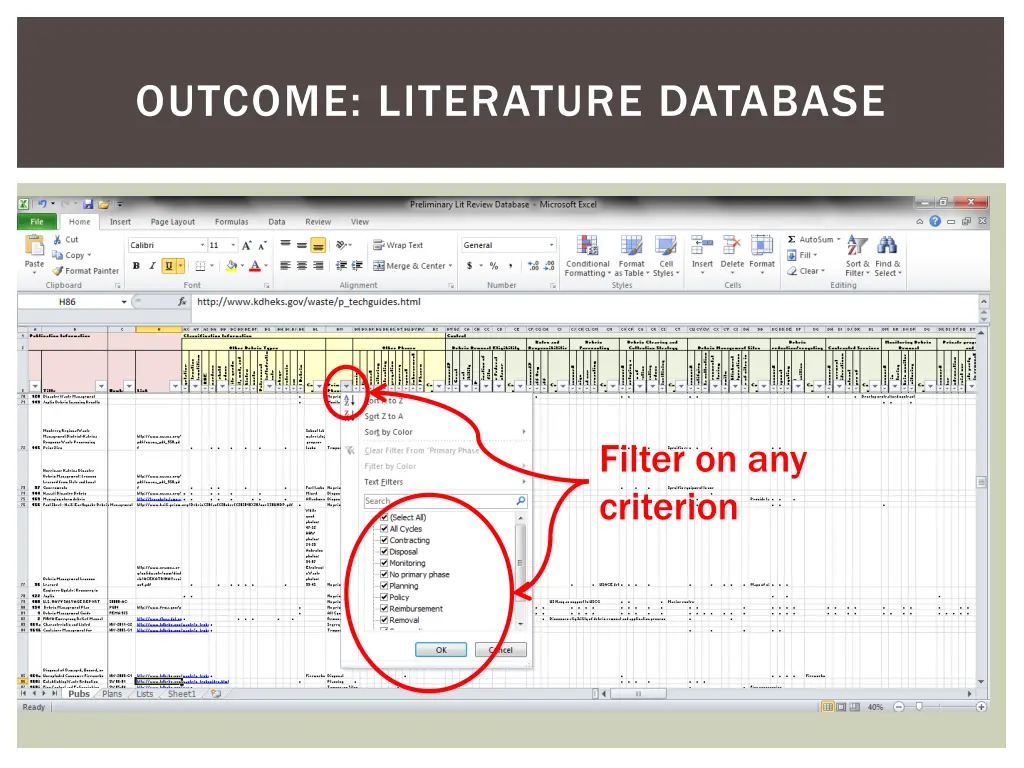 outcome literature database