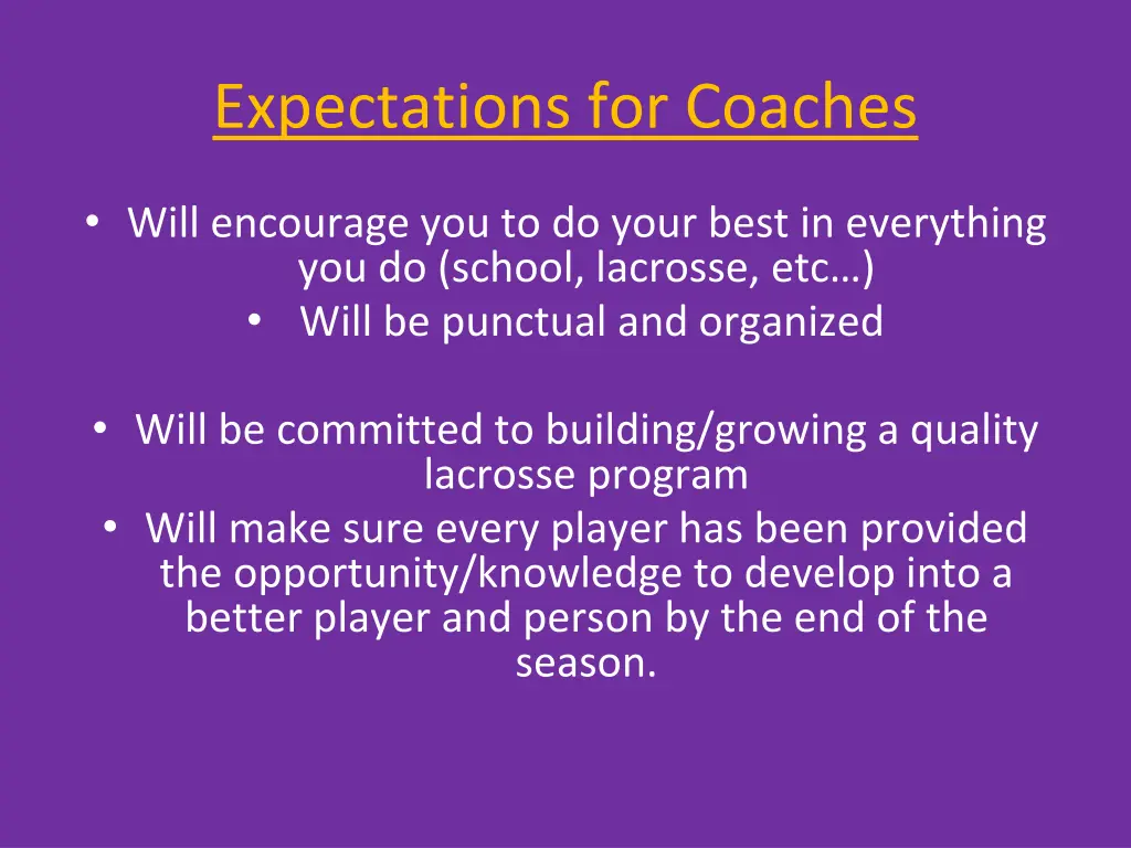 expectations for coaches