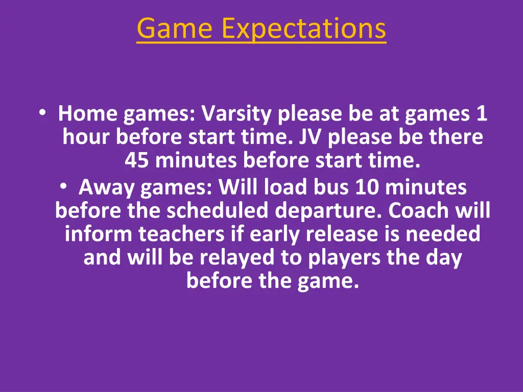 game expectations