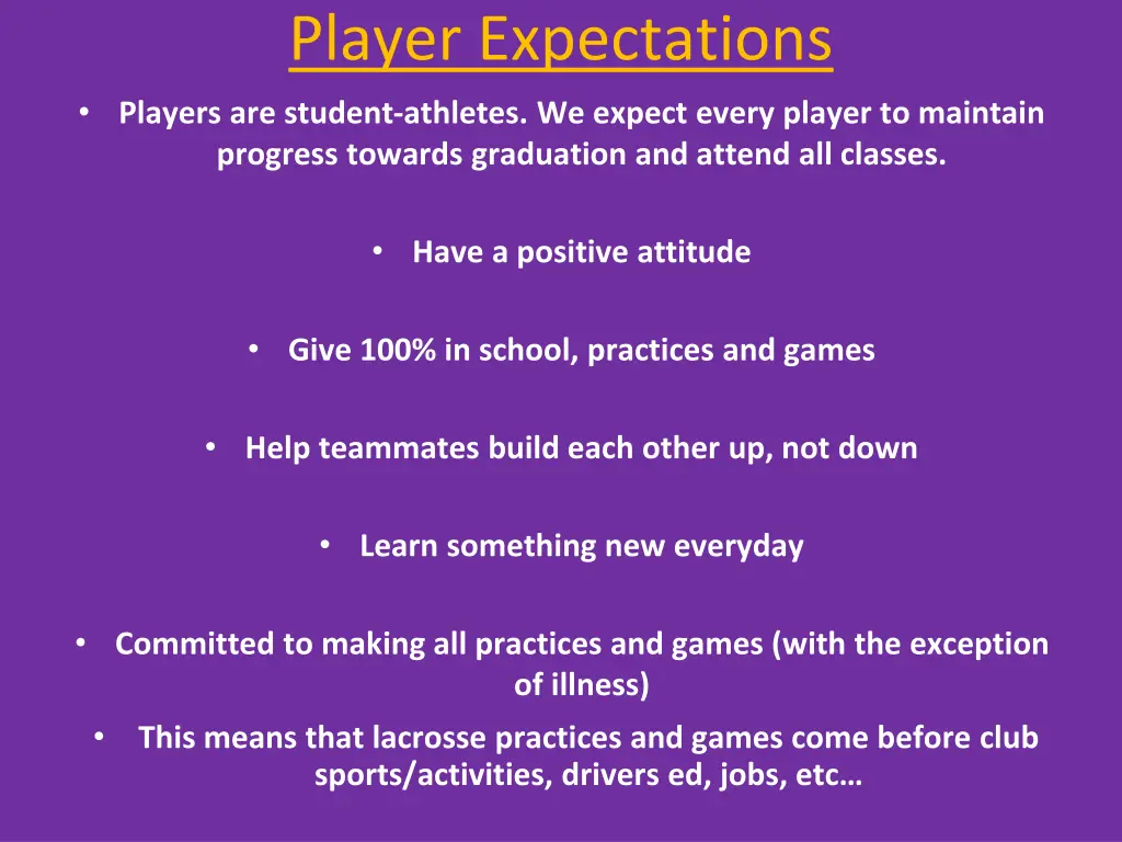 player expectations players are student athletes