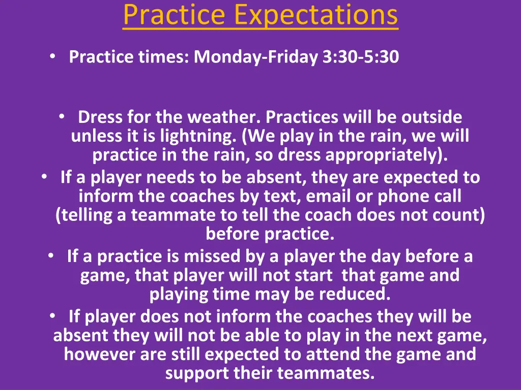 practice expectations