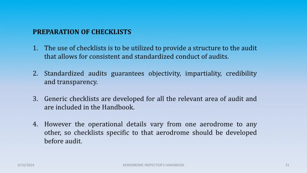 preparation of checklists