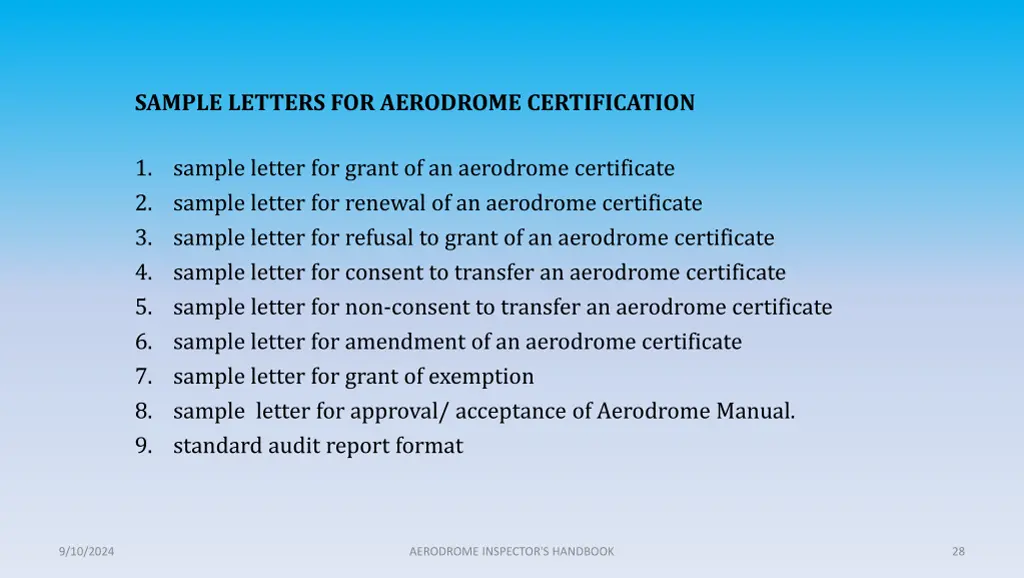 sample letters for aerodrome certification