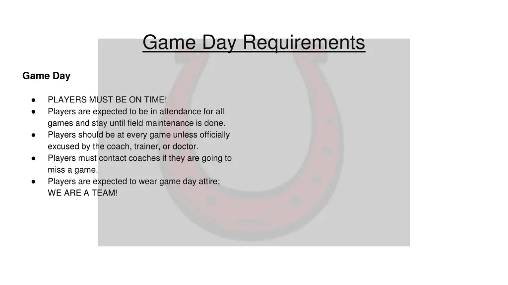 game day requirements