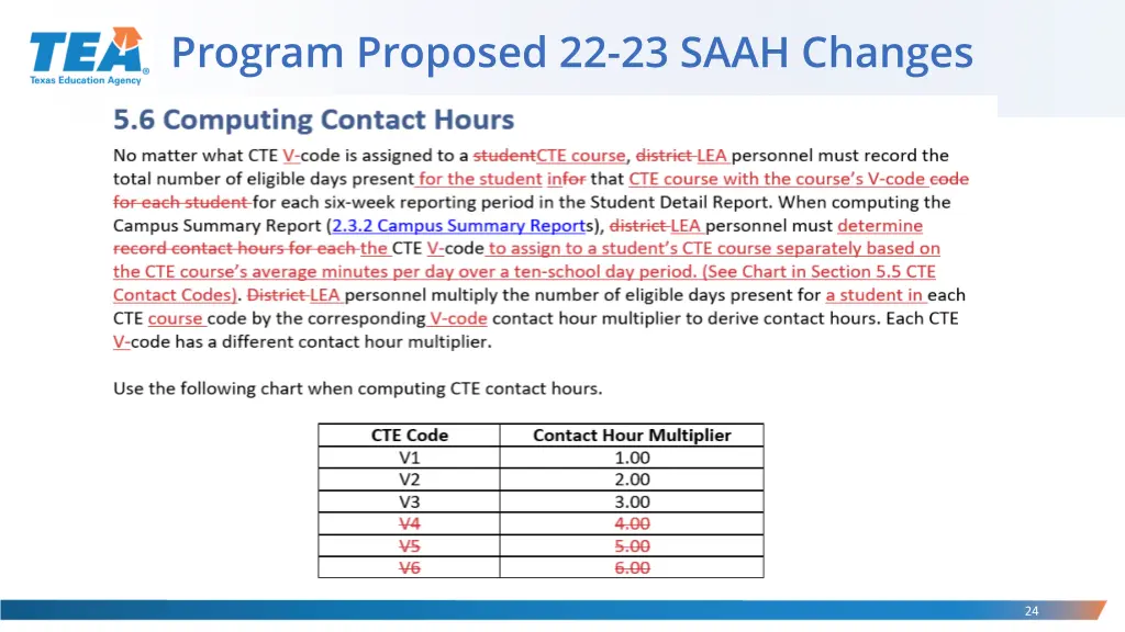 program proposed 22 23 saah changes 10