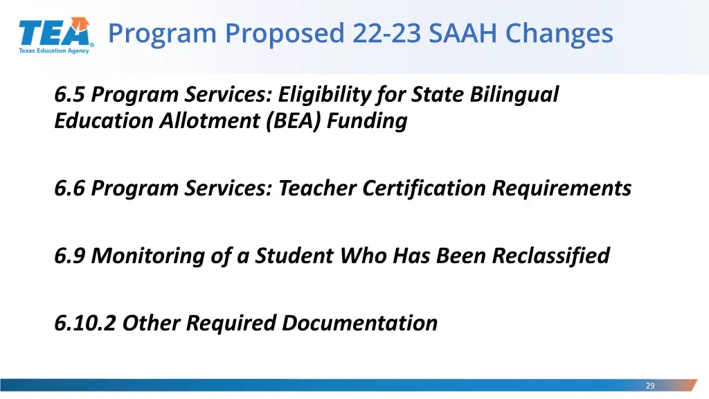 program proposed 22 23 saah changes 16