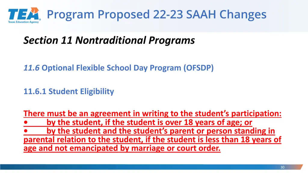 program proposed 22 23 saah changes 17