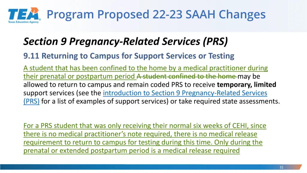 program proposed 22 23 saah changes 18