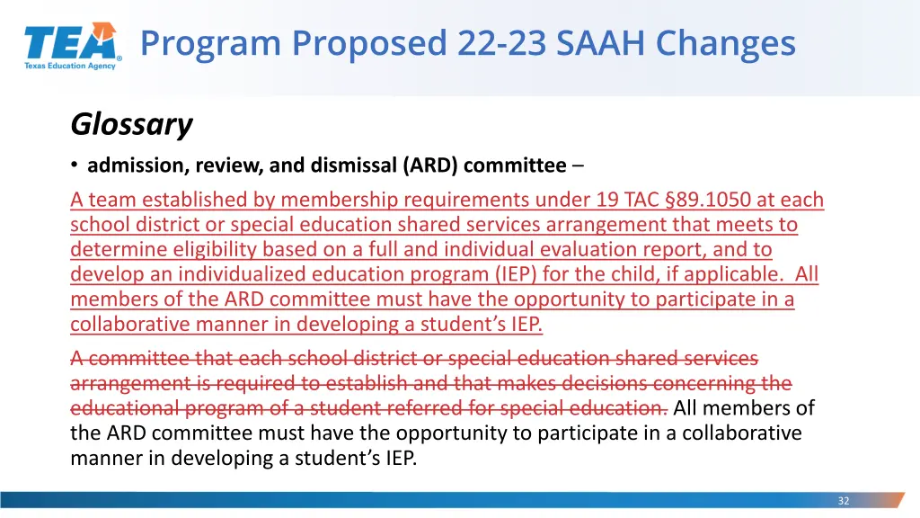 program proposed 22 23 saah changes 19