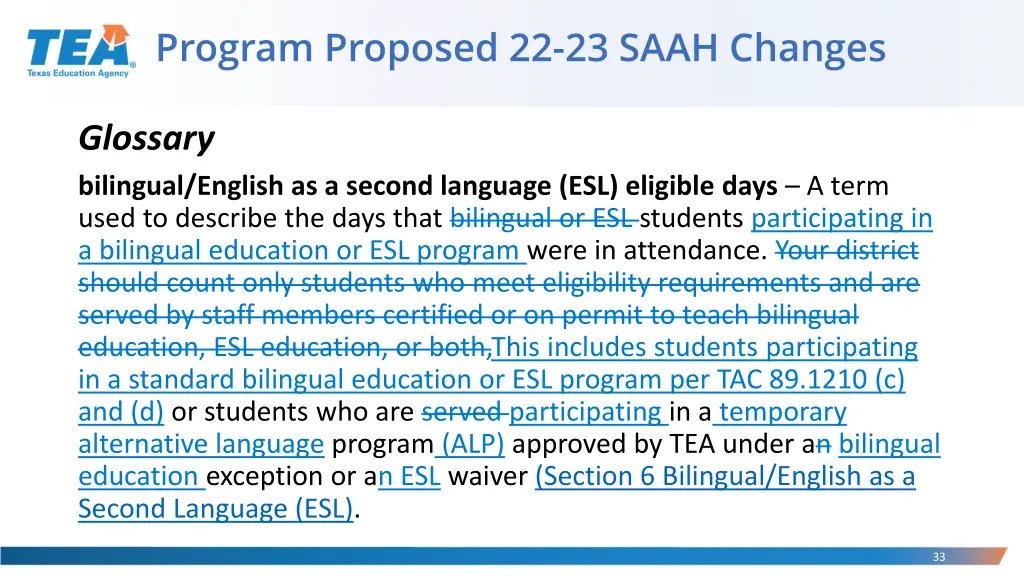 program proposed 22 23 saah changes 21