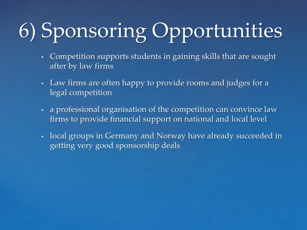 6 sponsoring opportunities