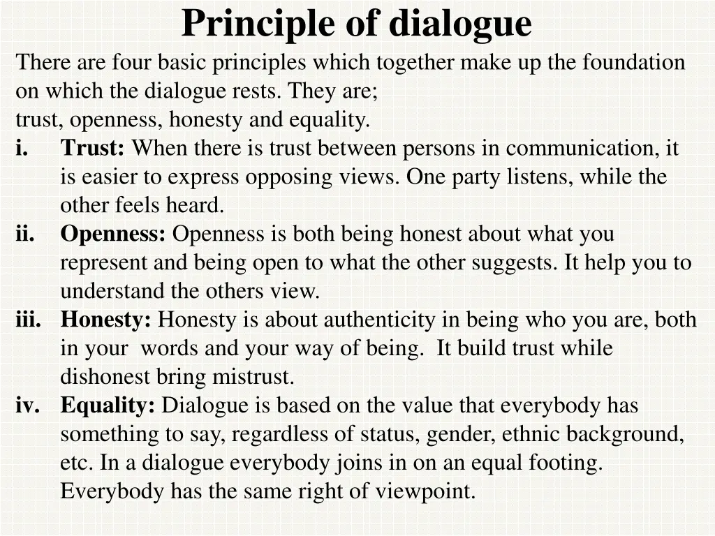 principle of dialogue there are four basic