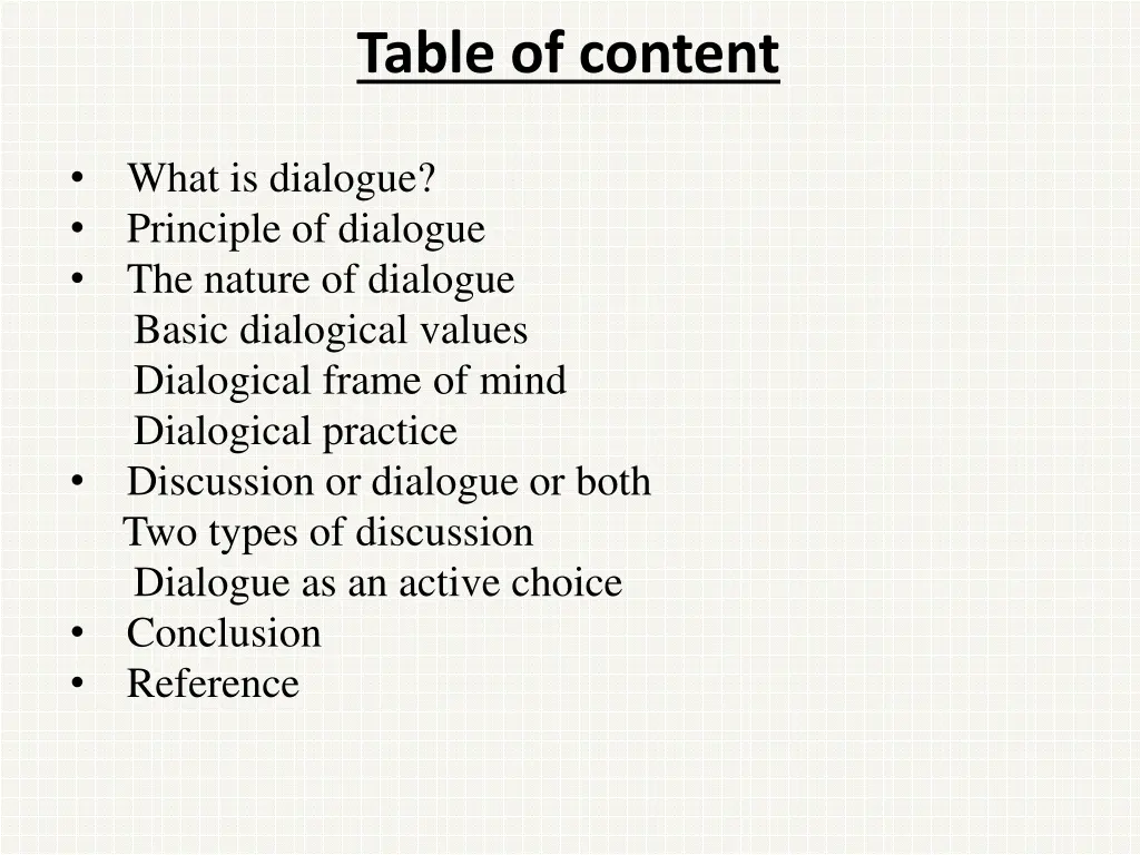 table of content