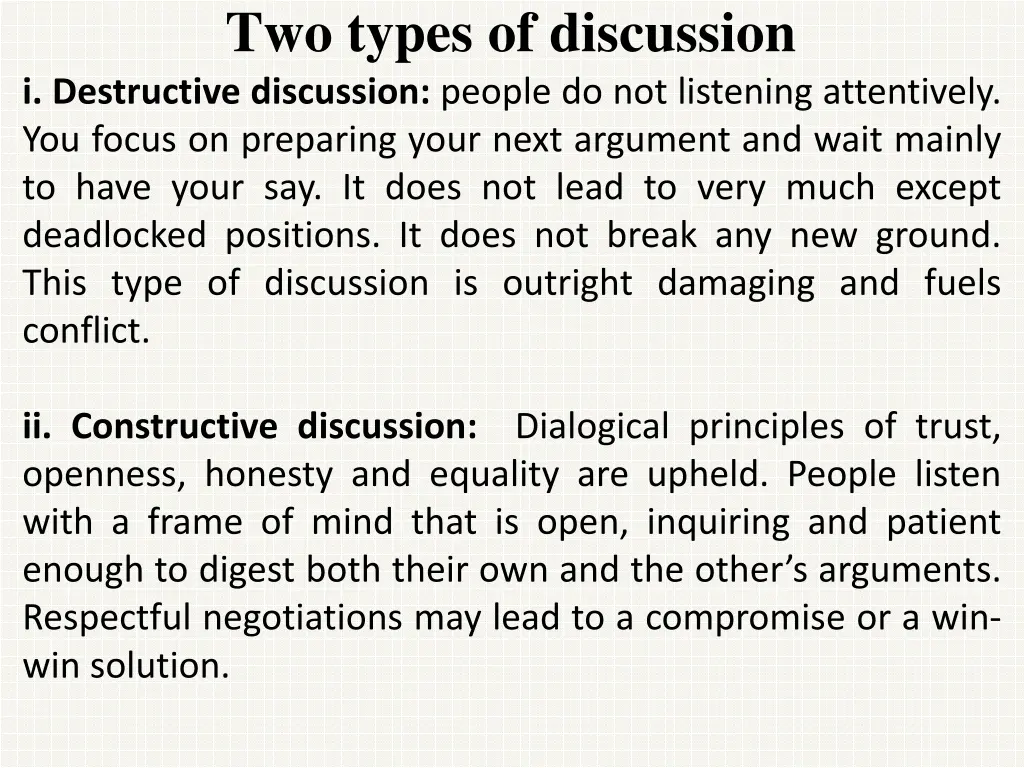 two types of discussion i destructive discussion