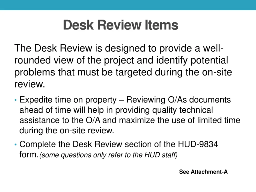 desk review items