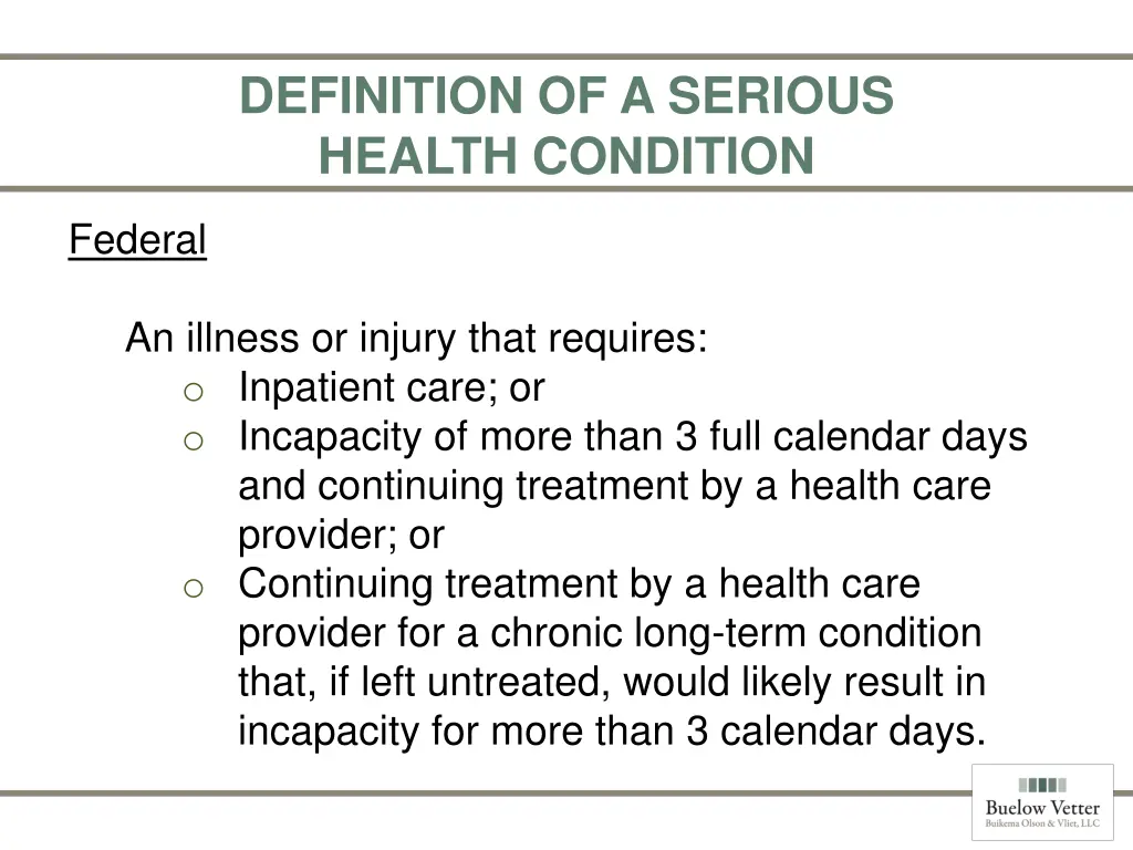 definition of a serious health condition 1