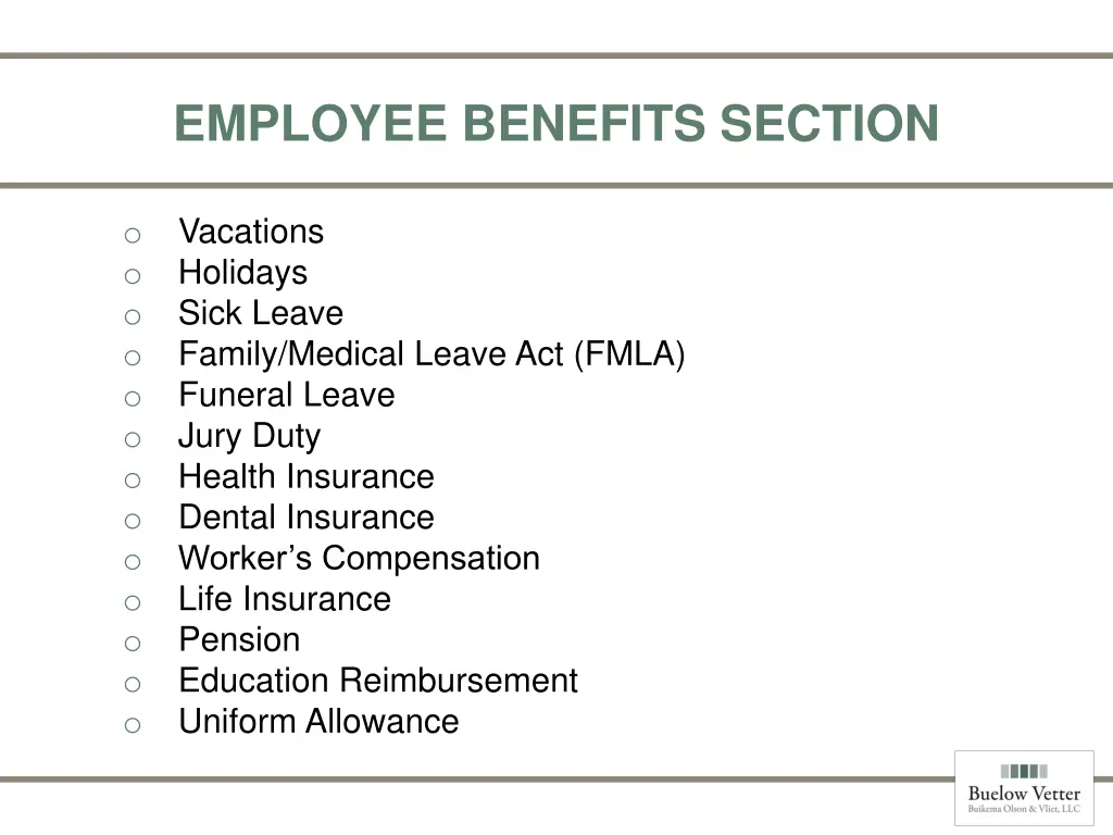 employee benefits section